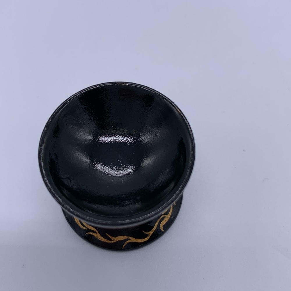 Hand Painted Vtg Ukrainian Signed Wooden Easter Egg Black Florals Stand - Picture 6 of 7